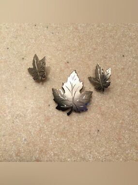 Sterling Silver Maple Leaf Pin & Earring Set